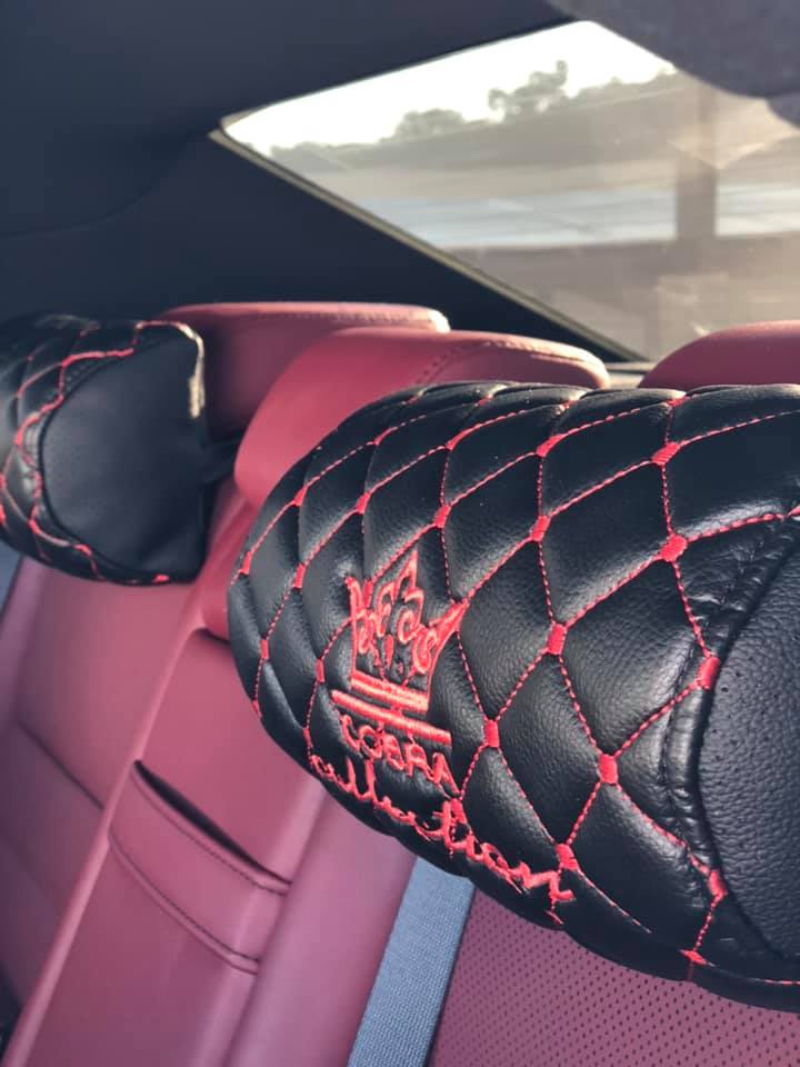 VIP Car Interior Set Black With Red Diamond Stitch Pillows - Image 9