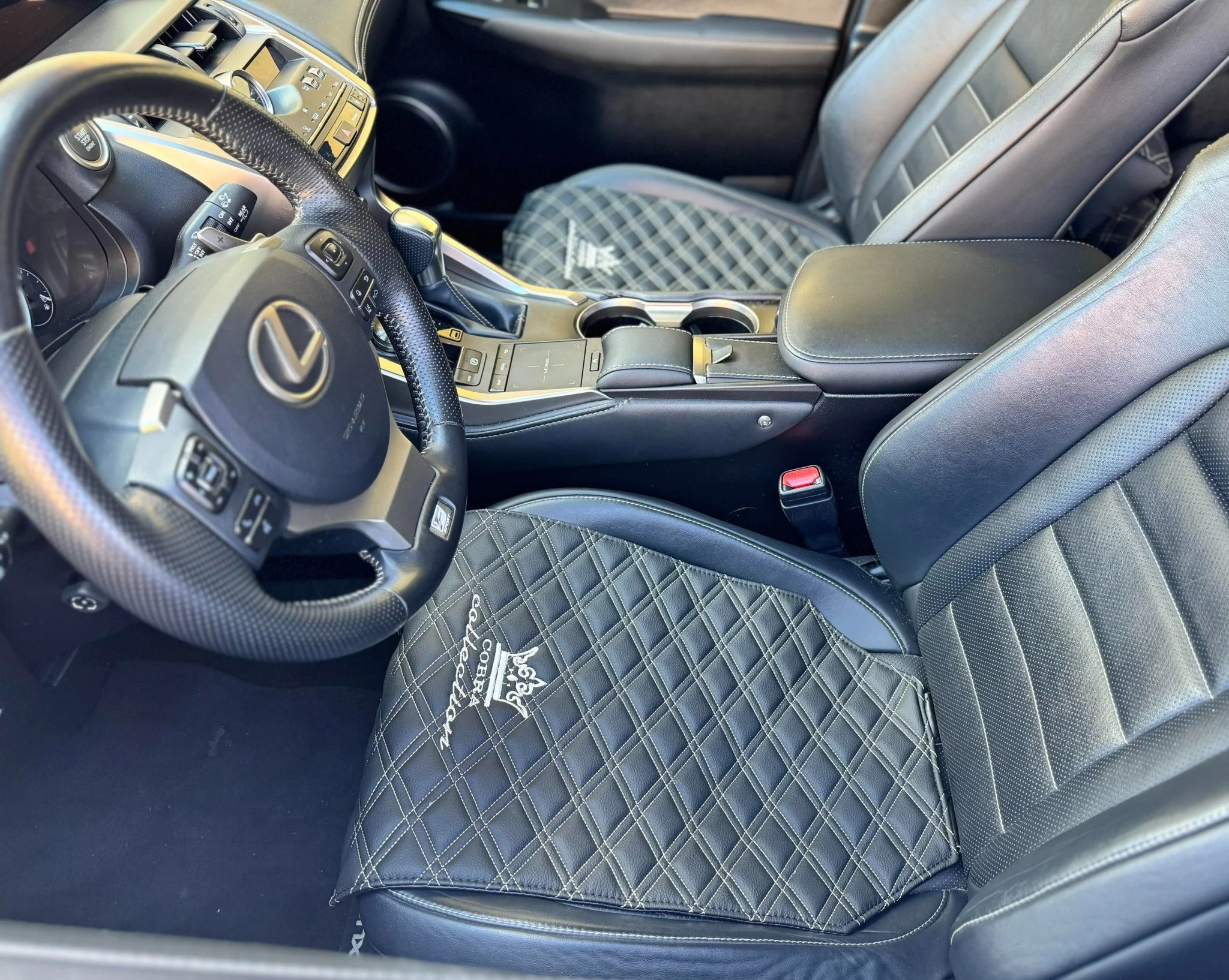 VIP Car Interior Set Black With Off-White Double Diamond Stitch Pillows - Image 19