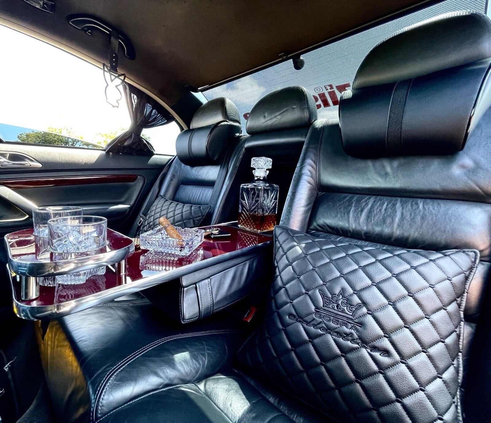 VIP Car Interior Set Black With Black Diamond Stitch Pillows - Image 11
