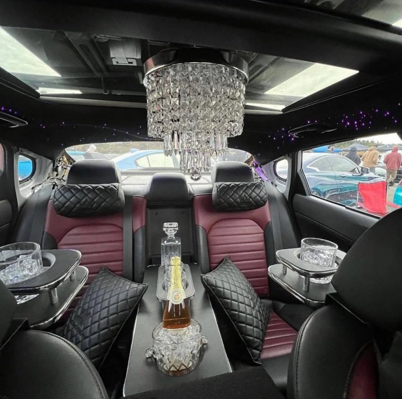 VIP Car Interior Set Black With Black Diamond Stitch Pillows - Image 3