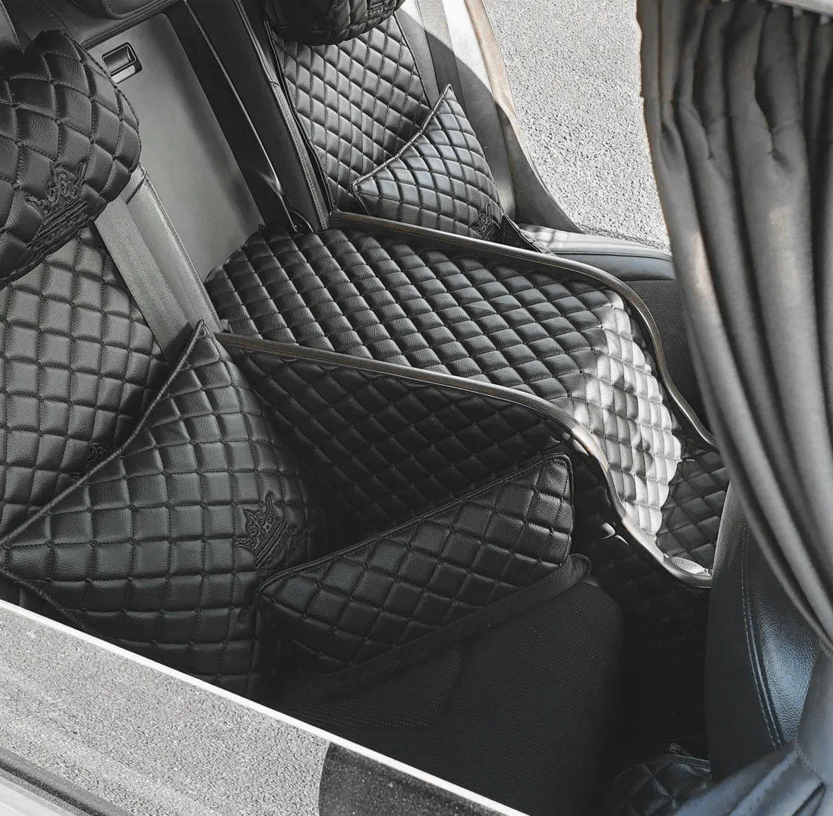 VIP Car Interior Set Black With Black Diamond Stitch Pillows - Image 4
