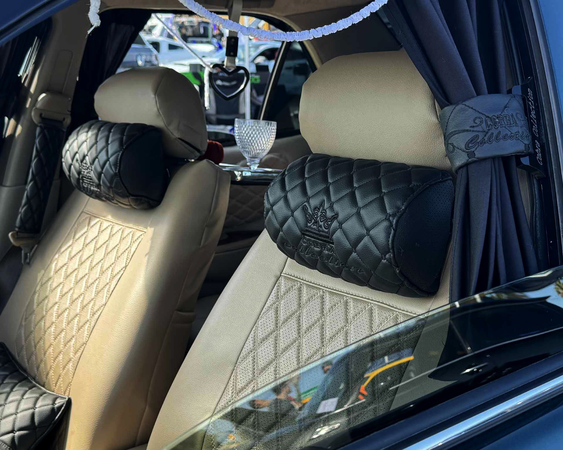 VIP Car Interior Set Black With Black Diamond Stitch Pillows - Image 7