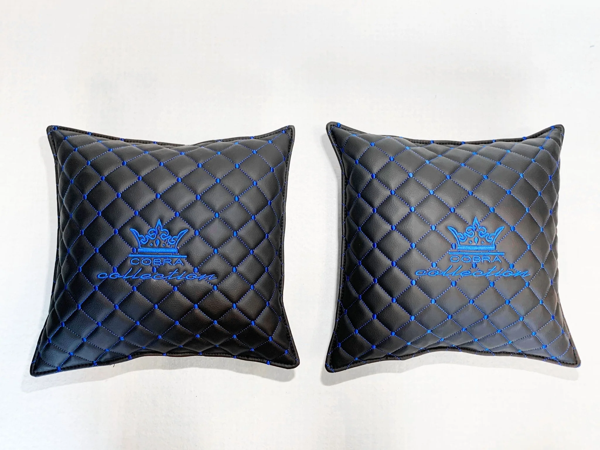 VIP Car Interior Set Black With Blue Diamond Stitch Pillows - Image 8