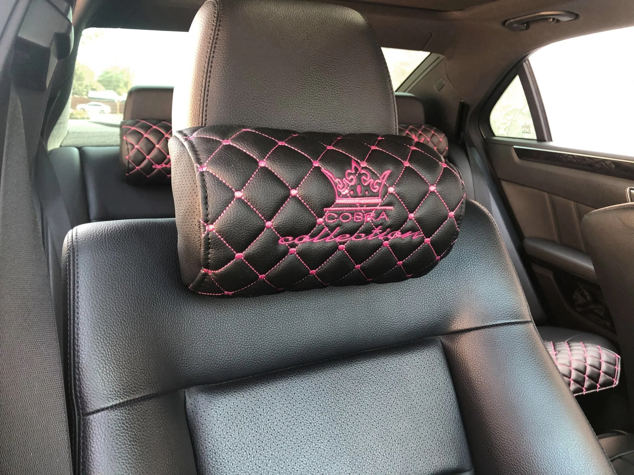 VIP Car Interior Set Black With Pink Diamond Stitch Pillows - Image 13