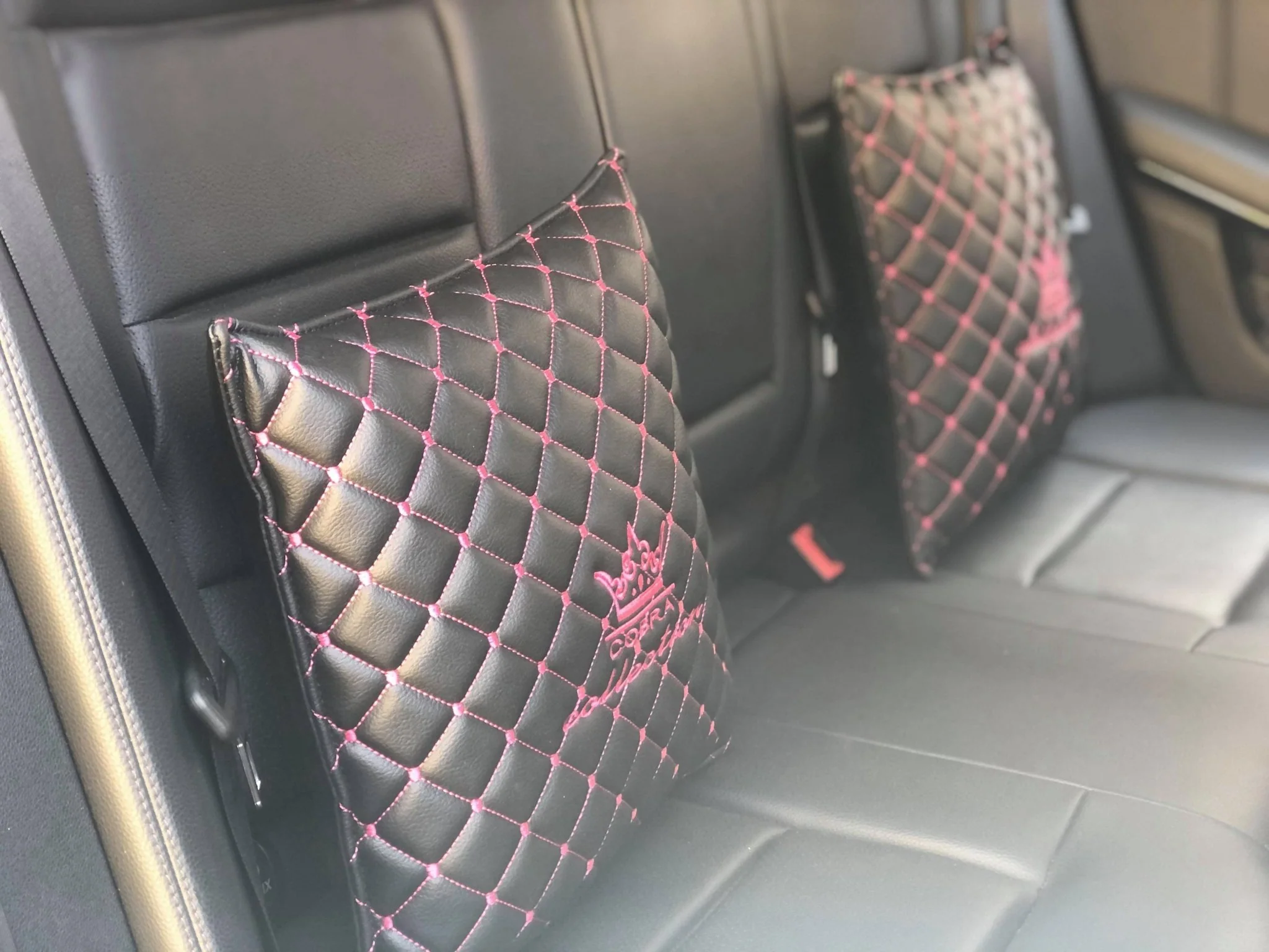 VIP Car Interior Set Black With Pink Diamond Stitch Pillows - Image 22