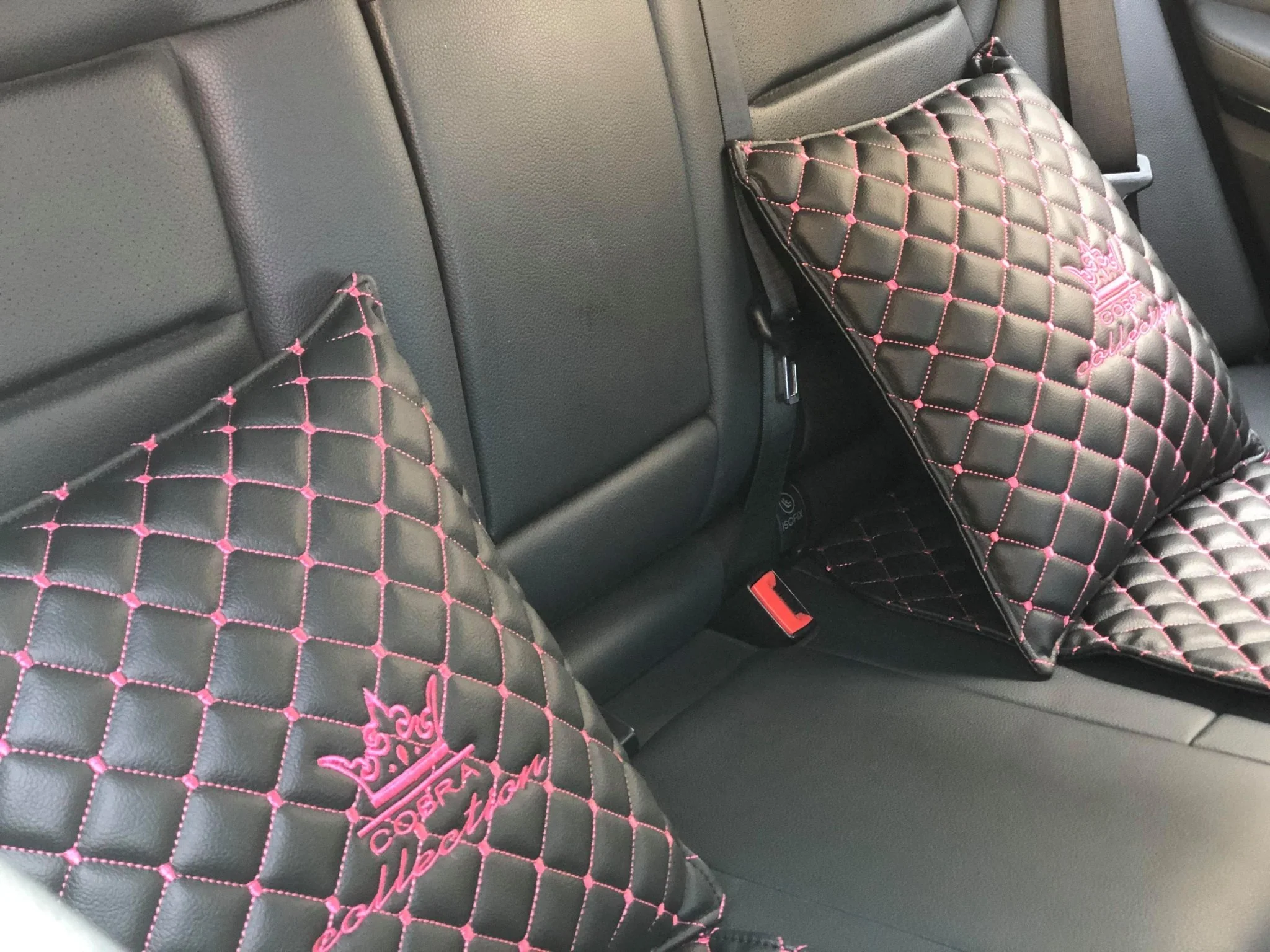 VIP Car Interior Set Black With Pink Diamond Stitch Pillows - Image 27