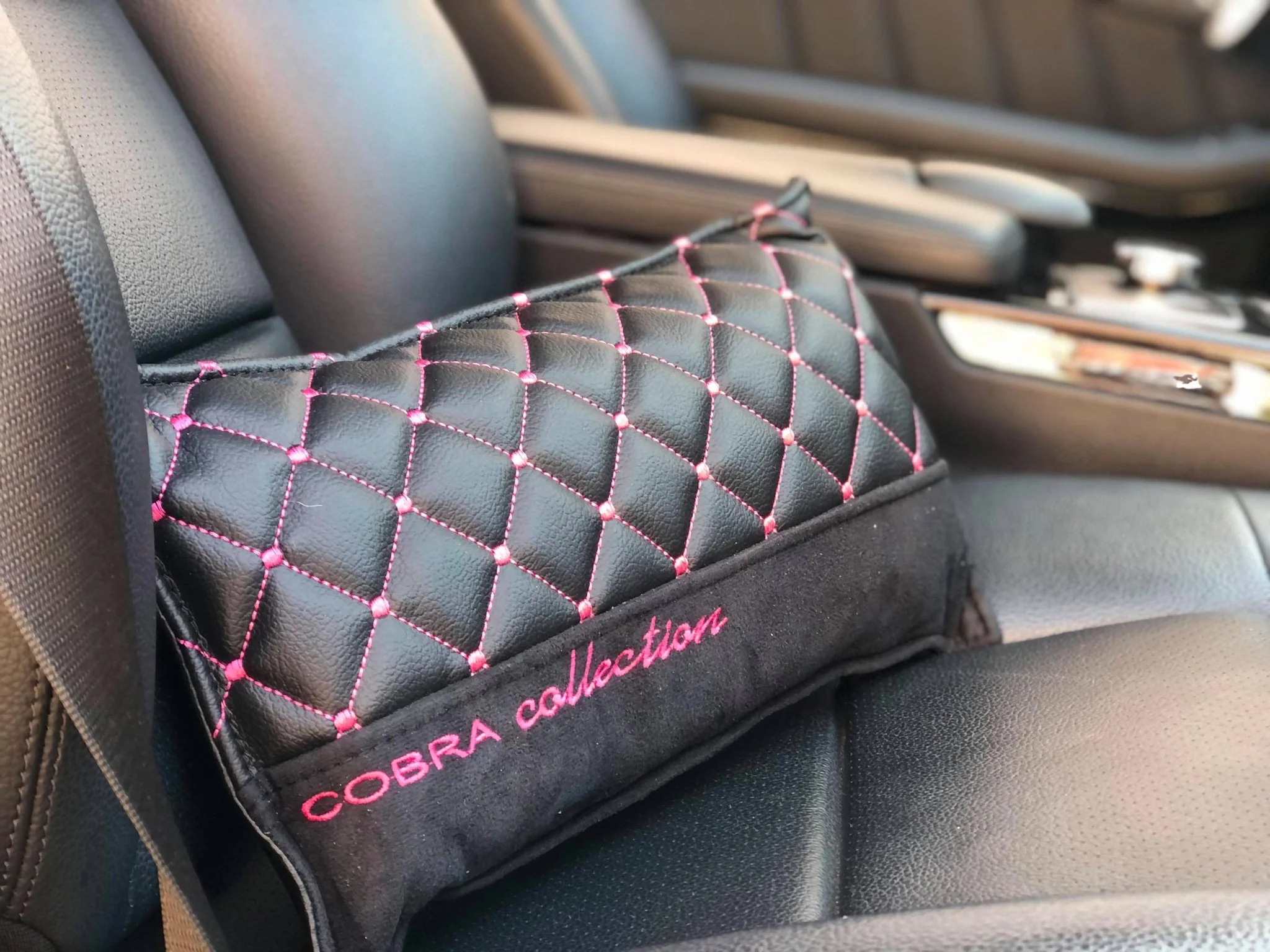 VIP Car Interior Set Black With Pink Diamond Stitch Pillows - Image 31
