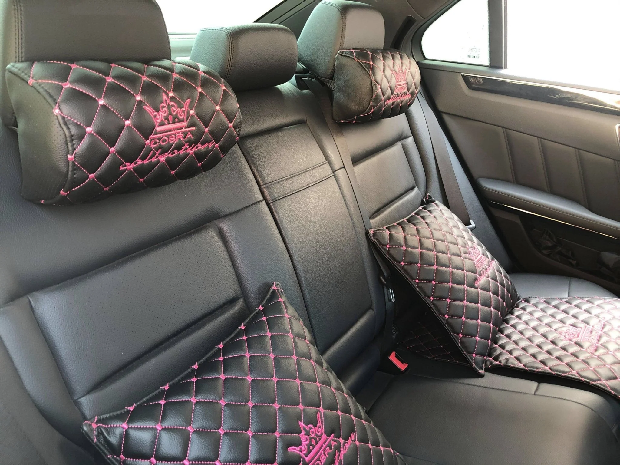 VIP Car Interior Set Black With Pink Diamond Stitch Pillows - Image 5