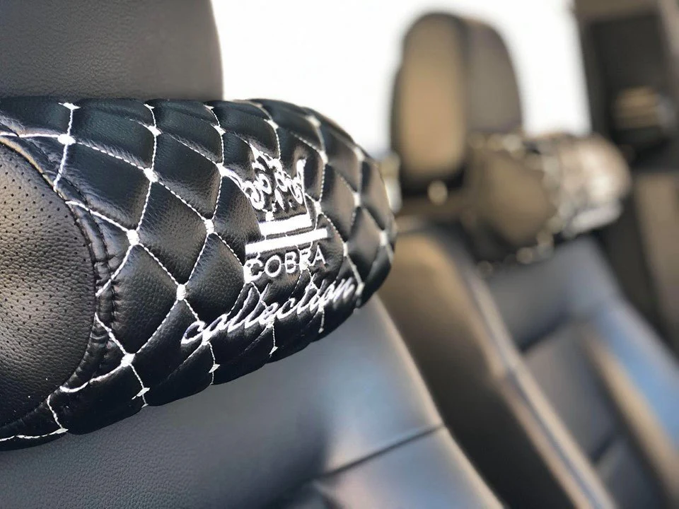 VIP Car Interior Set Black With White Diamond Stitch Pillows - Image 10