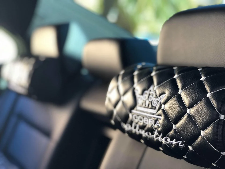 VIP Car Interior Set Black With White Diamond Stitch Pillows - Image 11