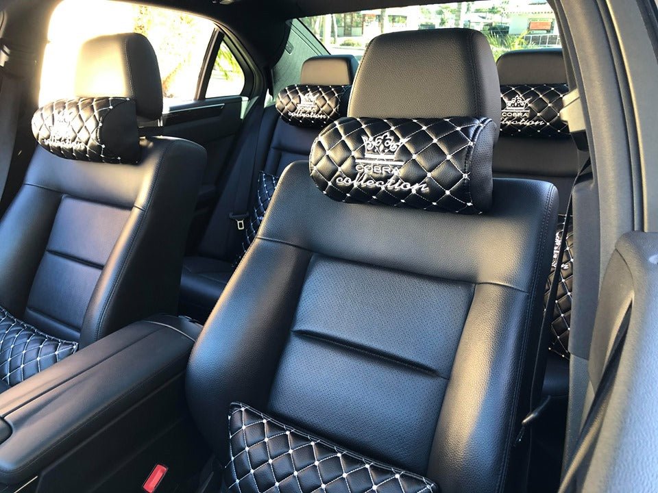 VIP Car Interior Set Black With White Diamond Stitch Pillows - Image 12