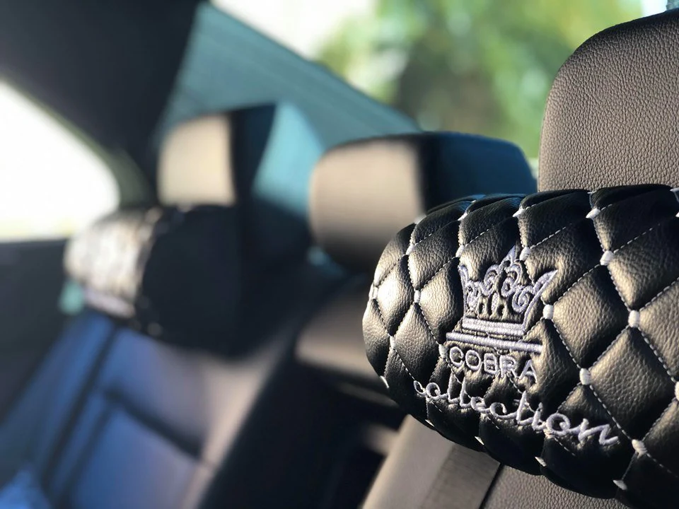 VIP Car Interior Set Black With White Diamond Stitch Pillows - Image 16