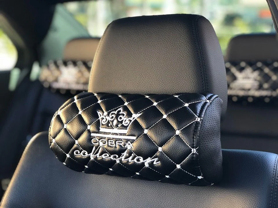 VIP Car Interior Set Black With White Diamond Stitch Pillows - Image 17