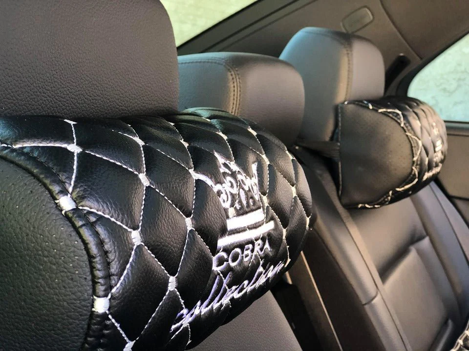 VIP Car Interior Set Black With White Diamond Stitch Pillows - Image 18