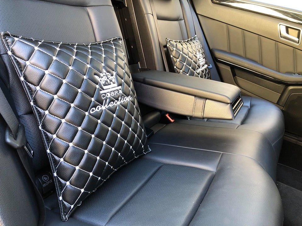 VIP Car Interior Set Black With White Diamond Stitch Pillows - Image 23