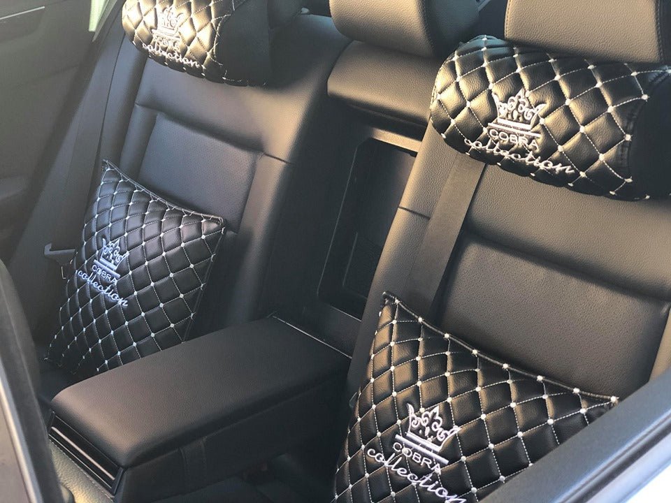 VIP Car Interior Set Black With White Diamond Stitch Pillows - Image 6
