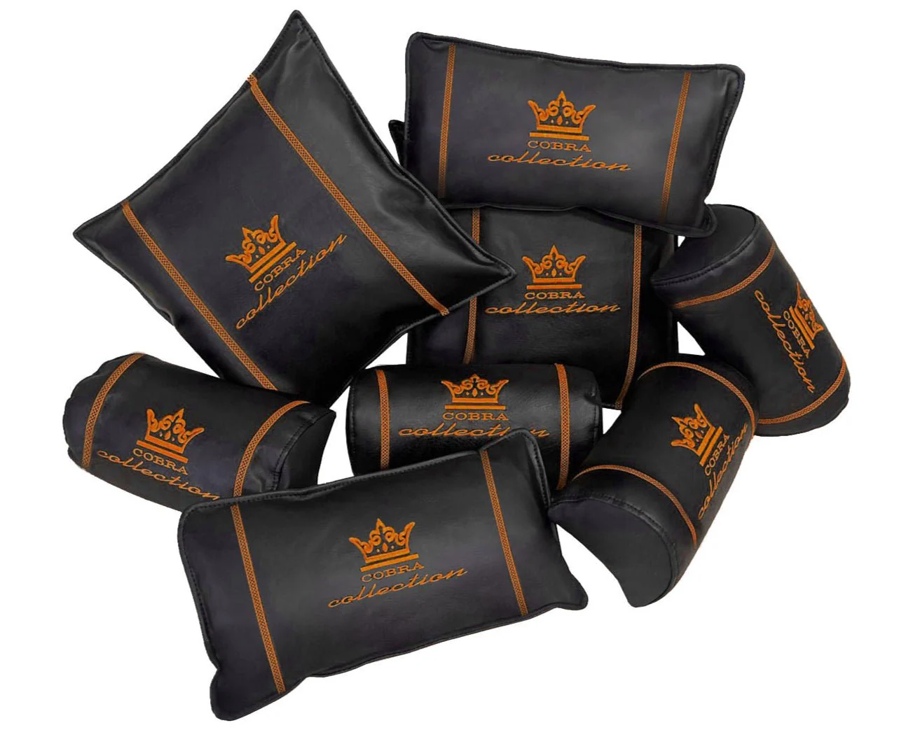 VIP Car Interior Set Smooth Black With Orange Stitch Pillows