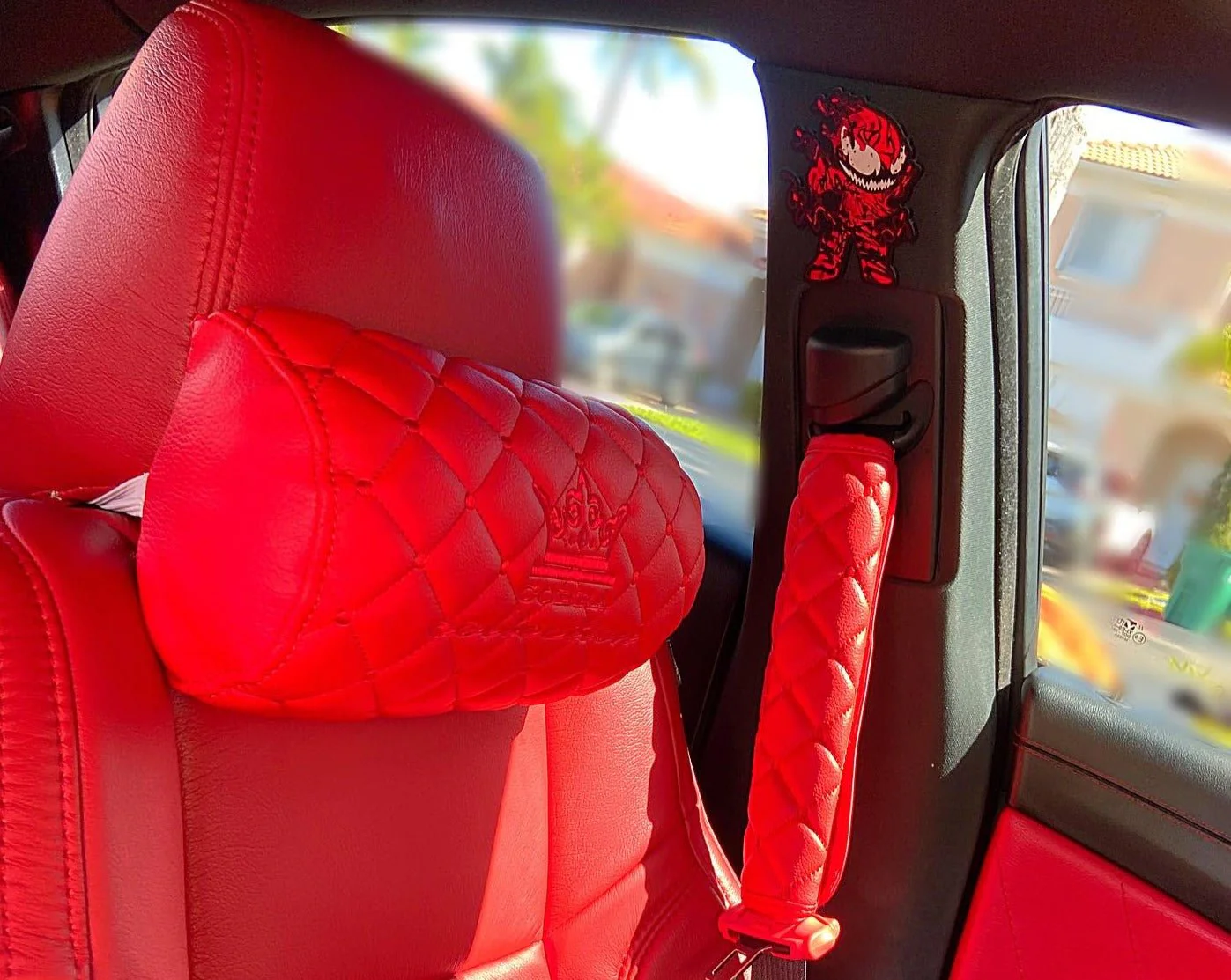 VIP Car Interior Set Red With Red Diamond Stitch Pillows - Image 8