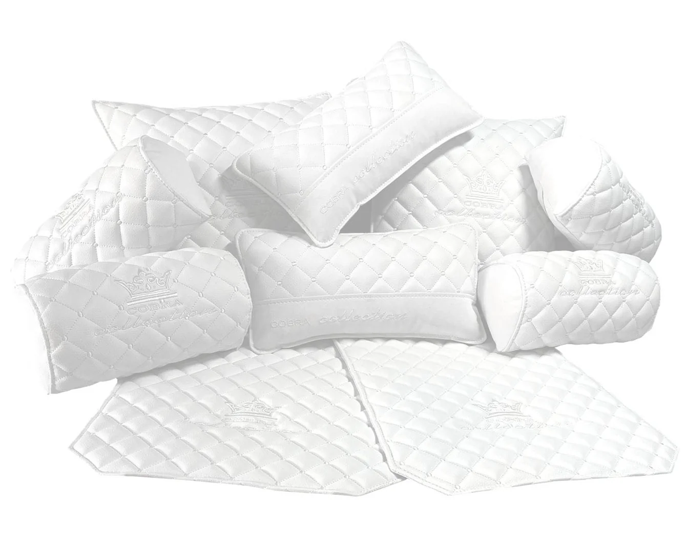 VIP Car Interior Set White With White Diamond Stitch Pillows