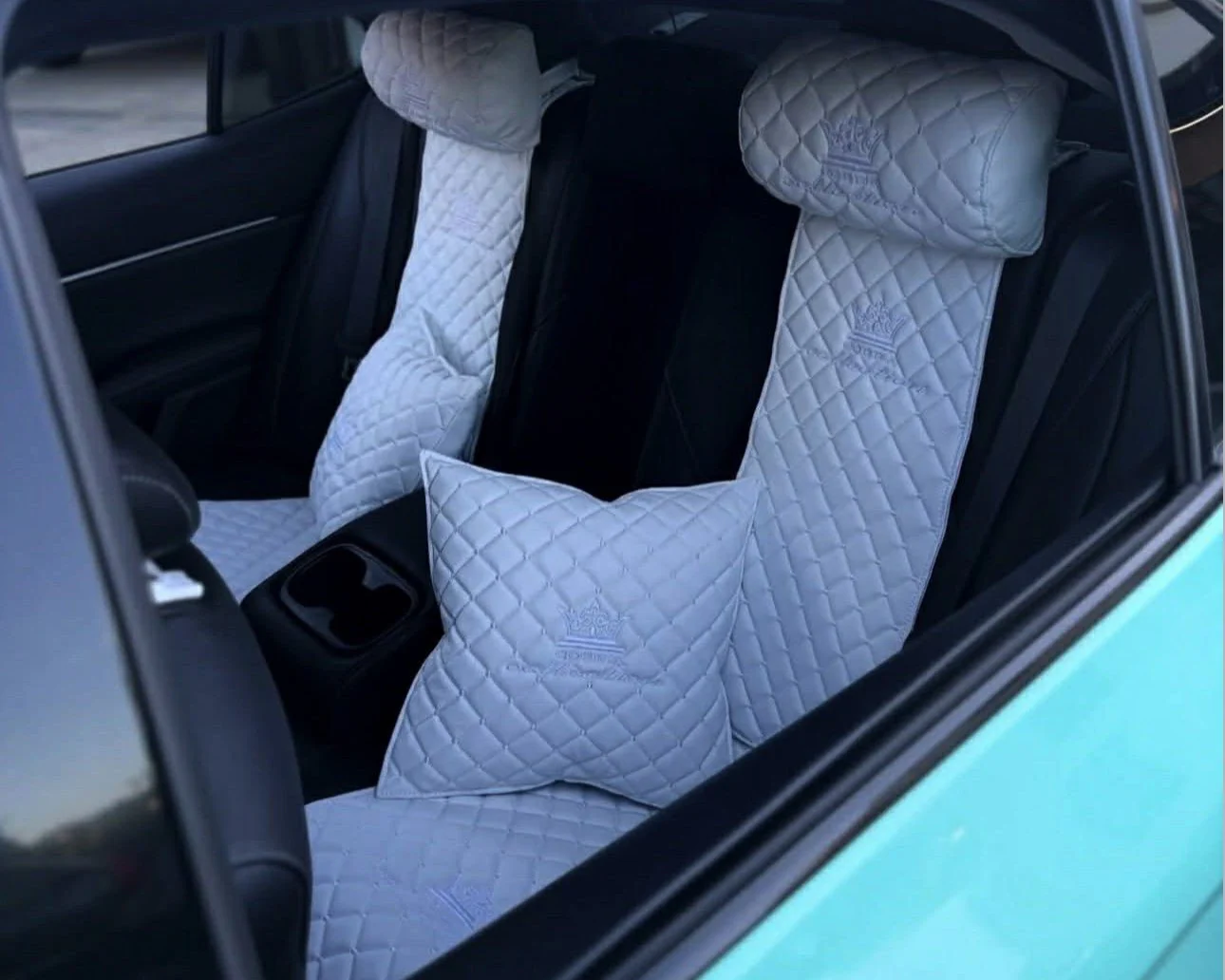 VIP Car Interior Set White With White Diamond Stitch Pillows - Image 5