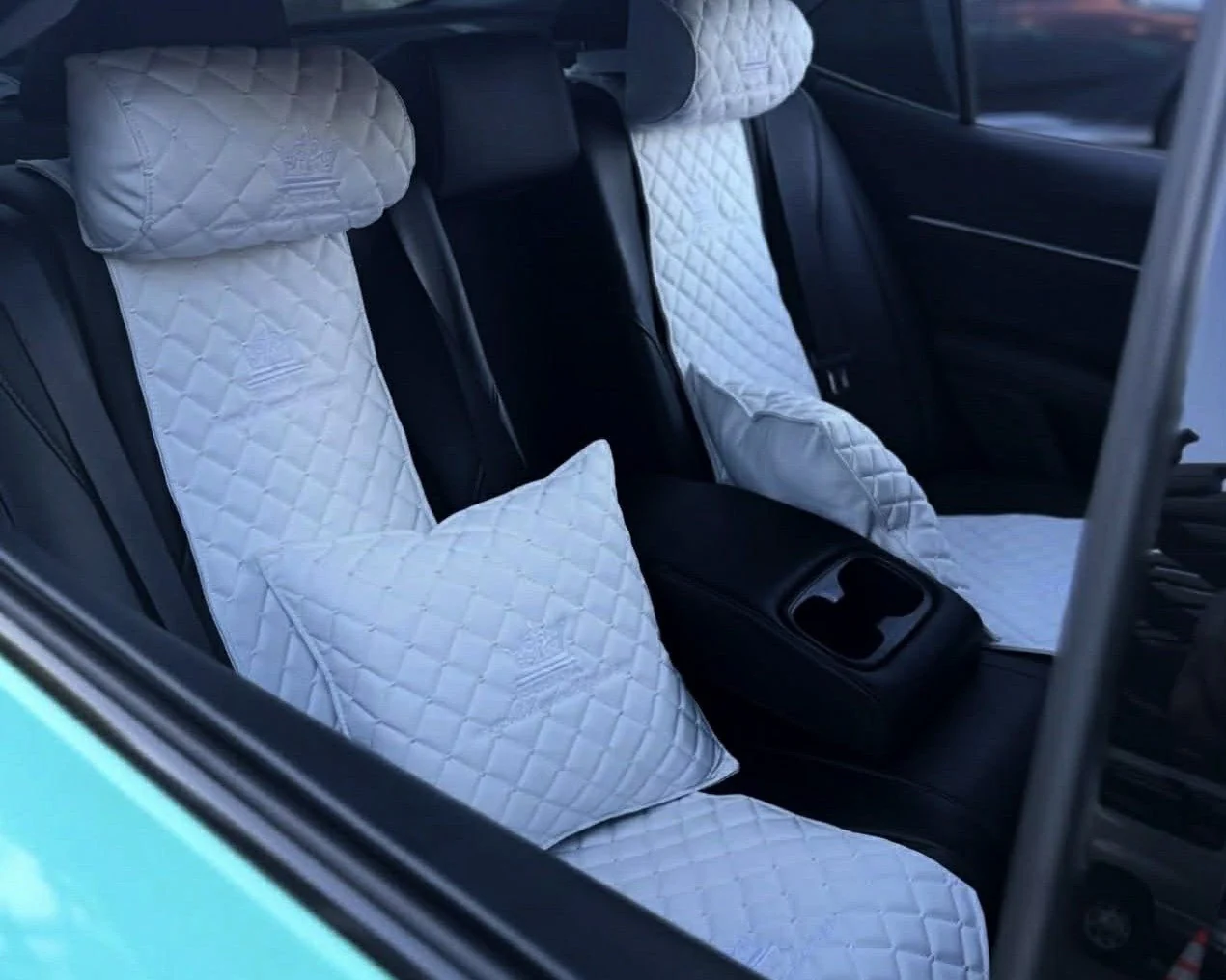 VIP Car Interior Set White With White Diamond Stitch Pillows - Image 6